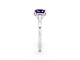 White gold Princess Cut Amethyst Solitaire Ring with Flower Prong Setting and Classic Band_39