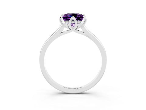 White gold Princess Cut Amethyst Solitaire Ring with Flower Prong Setting and Classic Band_39