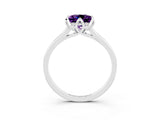 White gold Princess Cut Amethyst Solitaire Ring with Flower Prong Setting and Classic Band_40