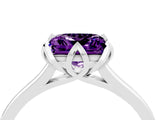 White gold Princess Cut Amethyst Solitaire Ring with Flower Prong Setting and Classic Band_77
