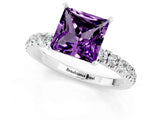 White gold Princess Cut Amethyst Solitaire Ring with Pavé Accents and Four-Prong Setting_1