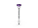 White gold Princess Cut Amethyst Solitaire Ring with Pavé Accents and Four-Prong Setting_2