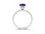 White gold Princess Cut Amethyst Solitaire Ring with Pavé Accents and Four-Prong Setting_3
