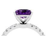 White gold Princess Cut Amethyst Solitaire Ring with Pavé Accents and Four-Prong Setting_4