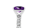 White gold Princess Cut Amethyst Solitaire Ring with Pavé Accents and Four-Prong Setting_5
