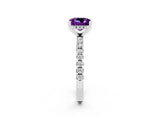 White gold Princess Cut Amethyst Solitaire Ring with Pavé Band and Four-Prong Setting_26