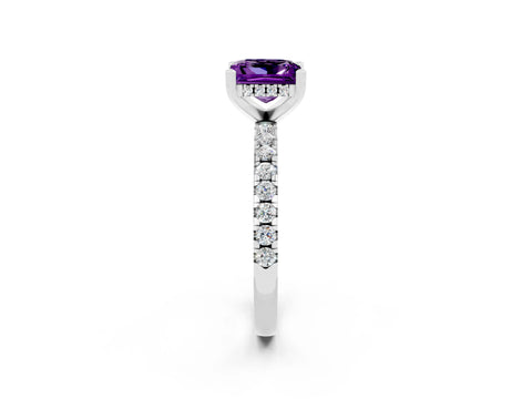 White gold Princess Cut Amethyst Solitaire Ring with Pavé Band and Four-Prong Setting_26