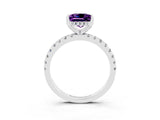 White gold Princess Cut Amethyst Solitaire Ring with Pavé Band and Four-Prong Setting_27