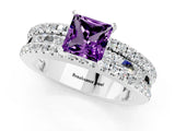 White gold Princess Cut Amethyst Solitaire Ring with Pavé and Channel Set Band_13