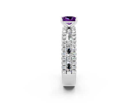 White gold Princess Cut Amethyst Solitaire Ring with Pavé and Channel Set Band_14