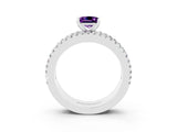 White gold Princess Cut Amethyst Solitaire Ring with Pavé and Channel Set Band_15