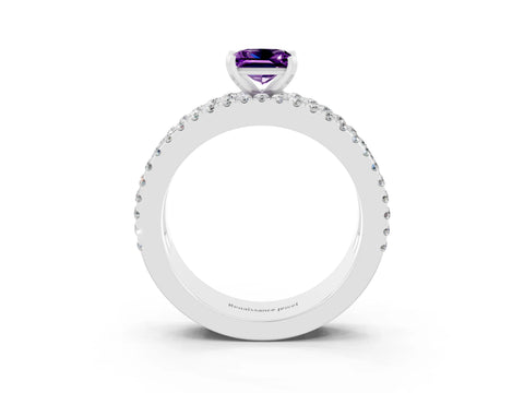 White gold Princess Cut Amethyst Solitaire Ring with Pavé and Channel Set Band_15