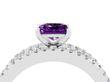 White gold Princess Cut Amethyst Solitaire Ring with Pavé and Channel Set Band_16