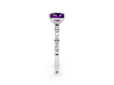 White gold Princess Cut Amethyst Solitaire Ring with Pave Band and Four Prong Setting_26