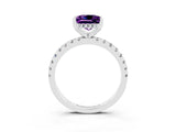 White gold Princess Cut Amethyst Solitaire Ring with Round  Pavé Band and Four-Prong Setting_51