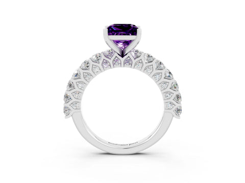 White gold Princess Cut Amethyst Solitaire Ring with Shared Prong Pavé Band and Four-Prong Setting_3