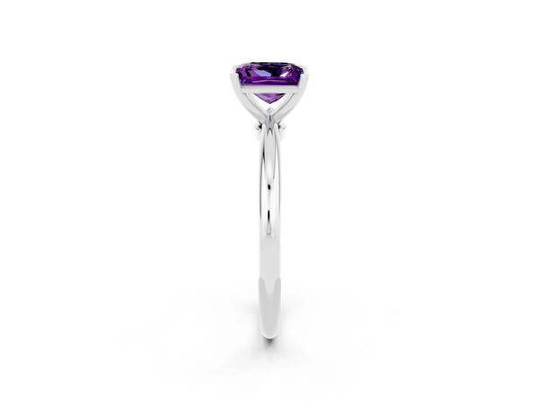 Platinum Princess Cut Amethyst Solitaire Ring with Six-Prong Setting and Classic Band
