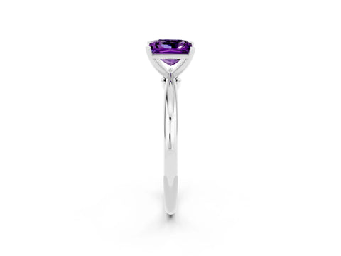 White gold Princess Cut Amethyst Solitaire Ring with Six-Prong Setting and Classic Band_26