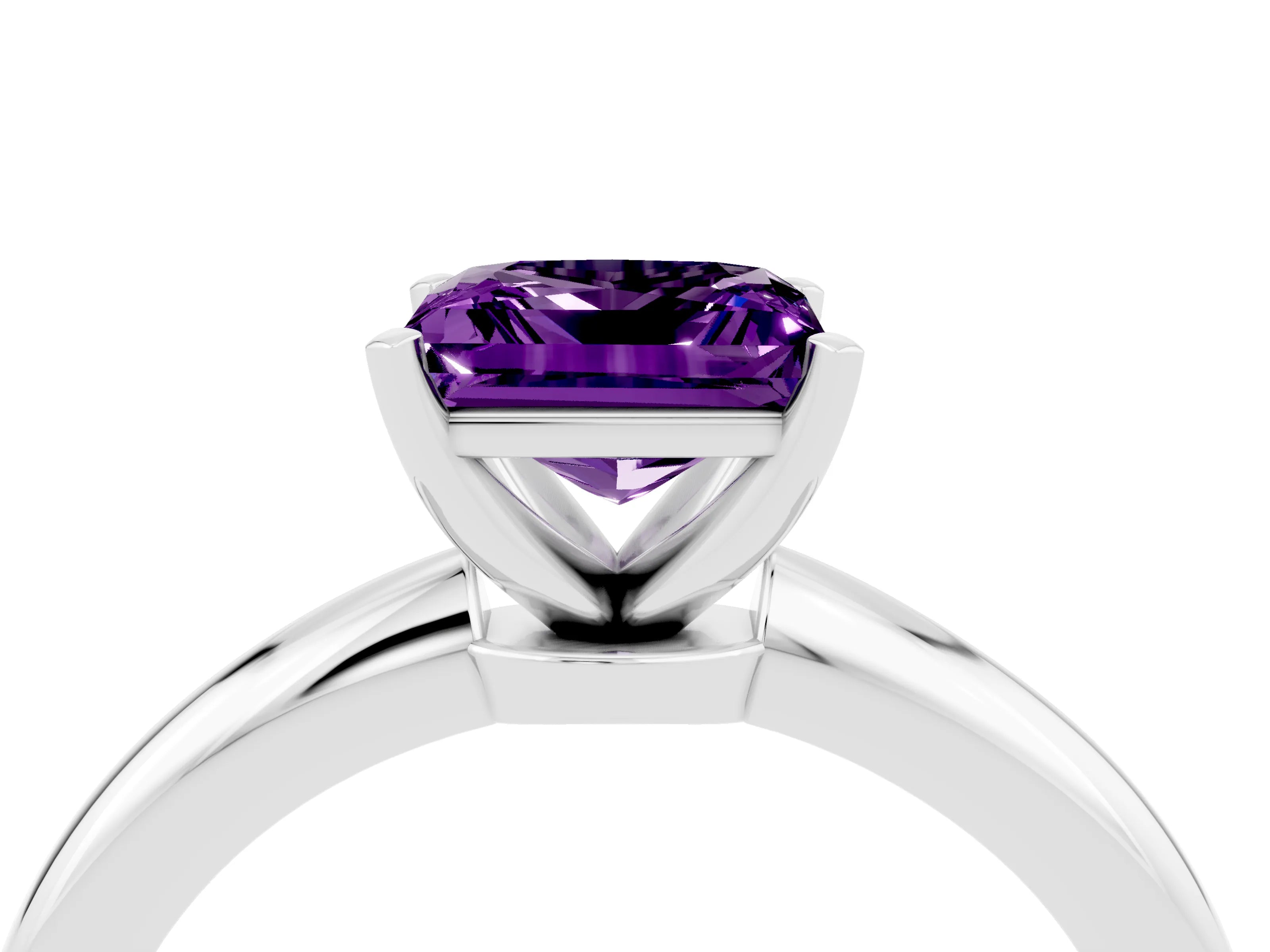 White gold Princess Cut Amethyst Solitaire Ring with Six-Prong Setting and Classic Band_28