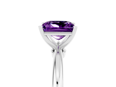 White gold Princess Cut Amethyst Solitaire Ring with Six-Prong Setting and Classic Band_29