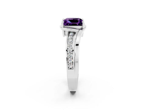 White gold Princess Cut Amethyst Solitaire Ring with Split Shank and Prong Setting_2