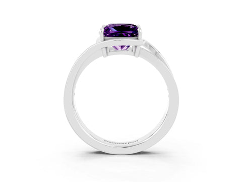 White gold Princess Cut Amethyst Solitaire Ring with Split Shank and Prong Setting_3