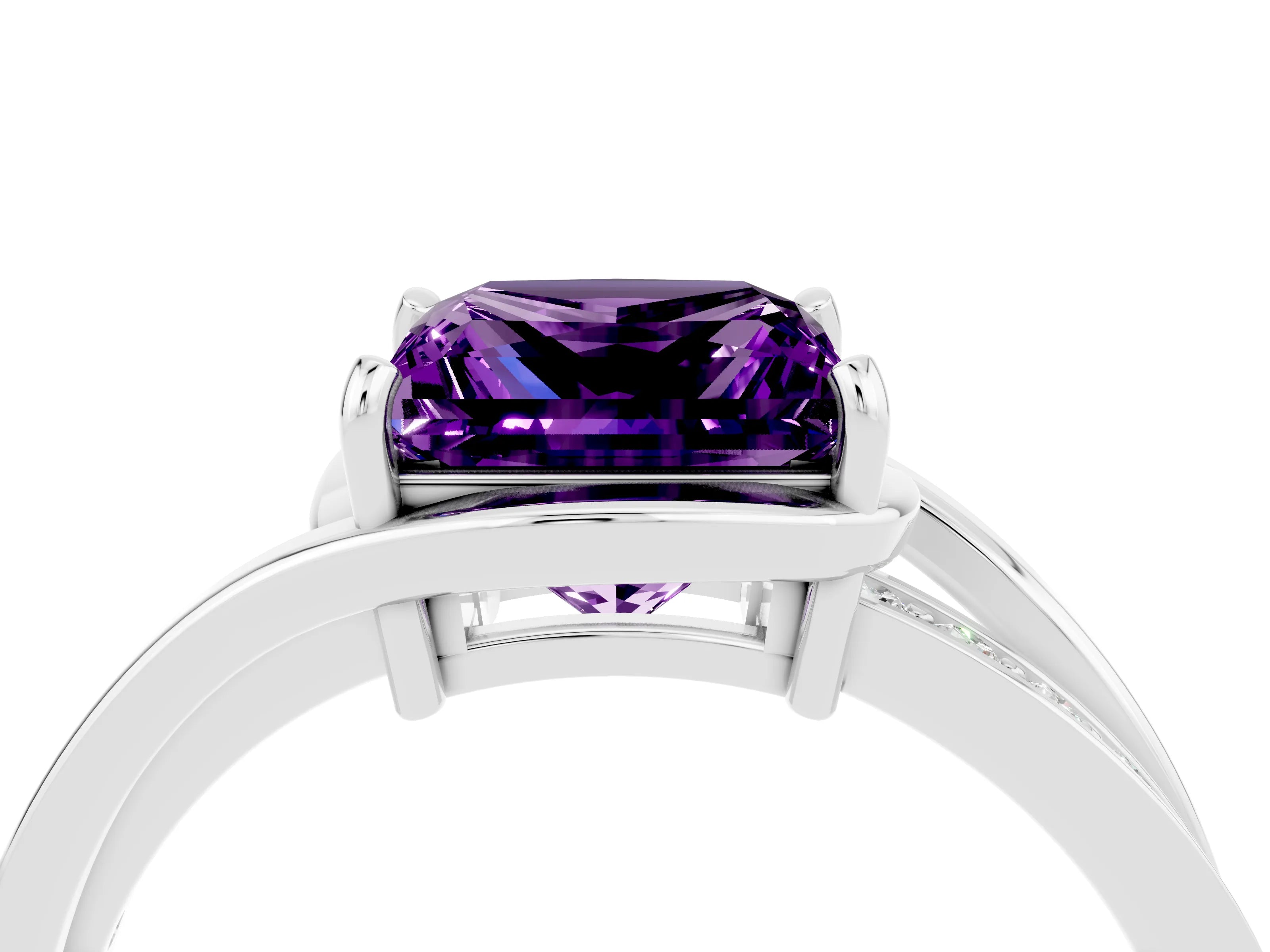 White gold Princess Cut Amethyst Solitaire Ring with Split Shank and Prong Setting_4