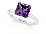 White gold Princess Cut Amethyst Solitaire Ring with Thin Band and Four-Prong Setting_1