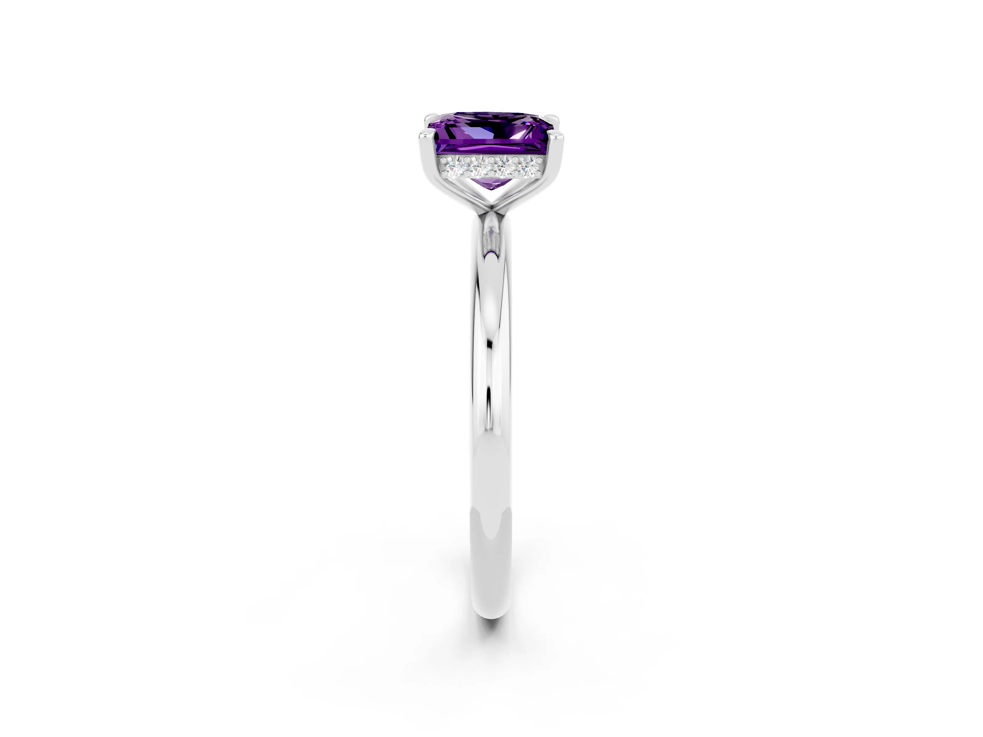 White gold Princess Cut Amethyst Solitaire Ring with Thin Band and Four-Prong Setting_2