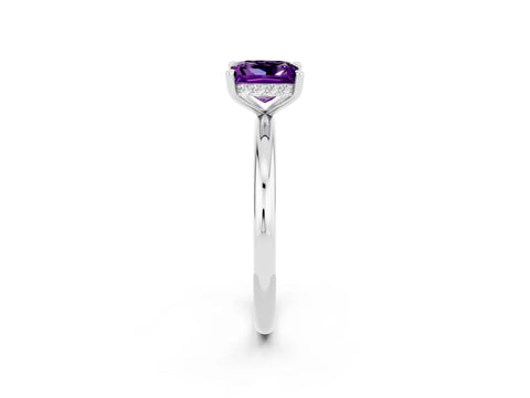 White gold Princess Cut Amethyst Solitaire Ring with Thin Band and Four-Prong Setting_2