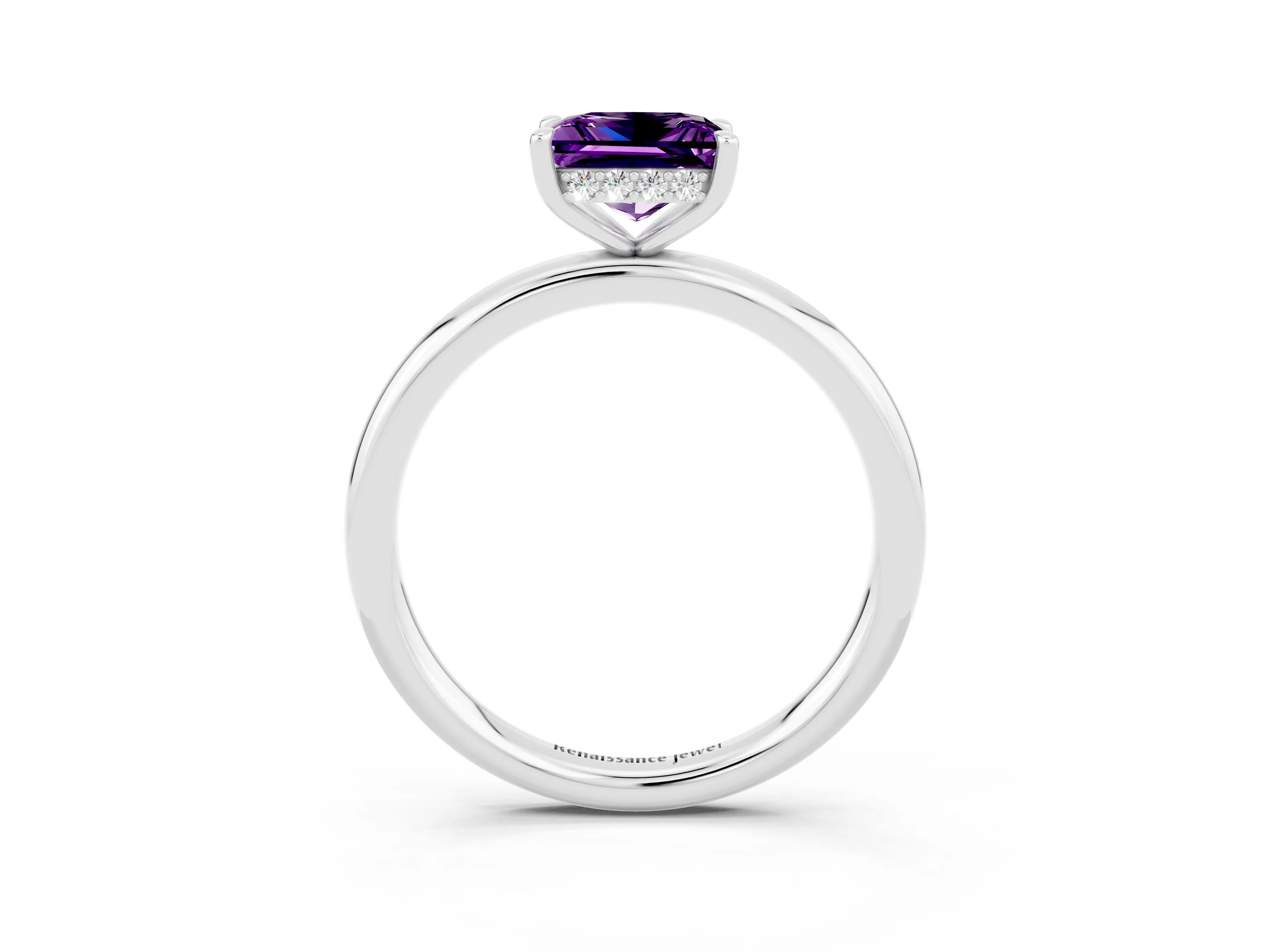 White gold Princess Cut Amethyst Solitaire Ring with Thin Band and Four-Prong Setting_3