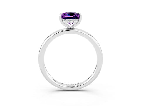 White gold Princess Cut Amethyst Solitaire Ring with Thin Band and Four-Prong Setting_3