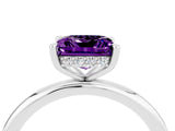 White gold Princess Cut Amethyst Solitaire Ring with Thin Band and Four-Prong Setting_4