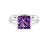 White gold Princess Cut Amethyst Solitaire Ring with Thin Band and Prong Setting_12