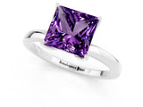White gold Princess Cut Amethyst Solitaire Ring with Thin Band and Prong Setting_13