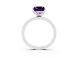 White gold Princess Cut Amethyst Solitaire Ring with Thin Band and Prong Setting_15