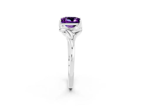 White gold Princess Cut Amethyst Solitaire Ring with Twist Band and Four-Prong Setting_14