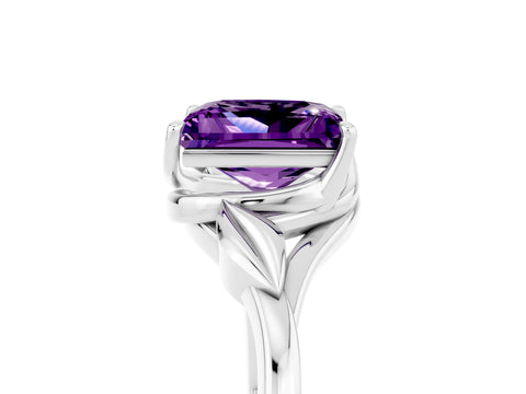 White gold Princess Cut Amethyst Solitaire Ring with Twist Band and Four-Prong Setting_41