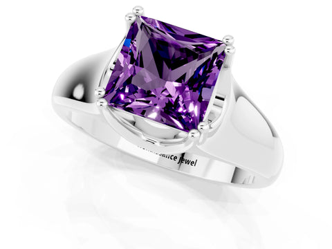 White gold Princess Cut Amethyst Solitaire Ring with Wide Band and Prong Setting_1