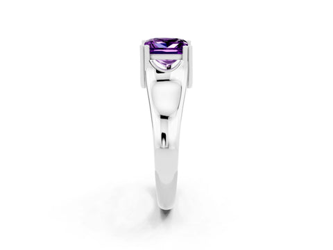 White gold Princess Cut Amethyst Solitaire Ring with Wide Band and Prong Setting_2