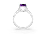 White gold Princess Cut Amethyst Solitaire Ring with Wide Band and Prong Setting_3