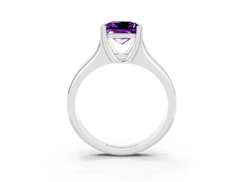 White gold Princess Cut Amethyst Solitaire Ring with Wide Band and Prong Setting_3