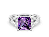 White gold Princess Cut Amethyst Solitaire Twist Band Prong Setting Ring_36