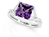 White gold Princess Cut Amethyst Solitaire Twist Band Prong Setting Ring_37