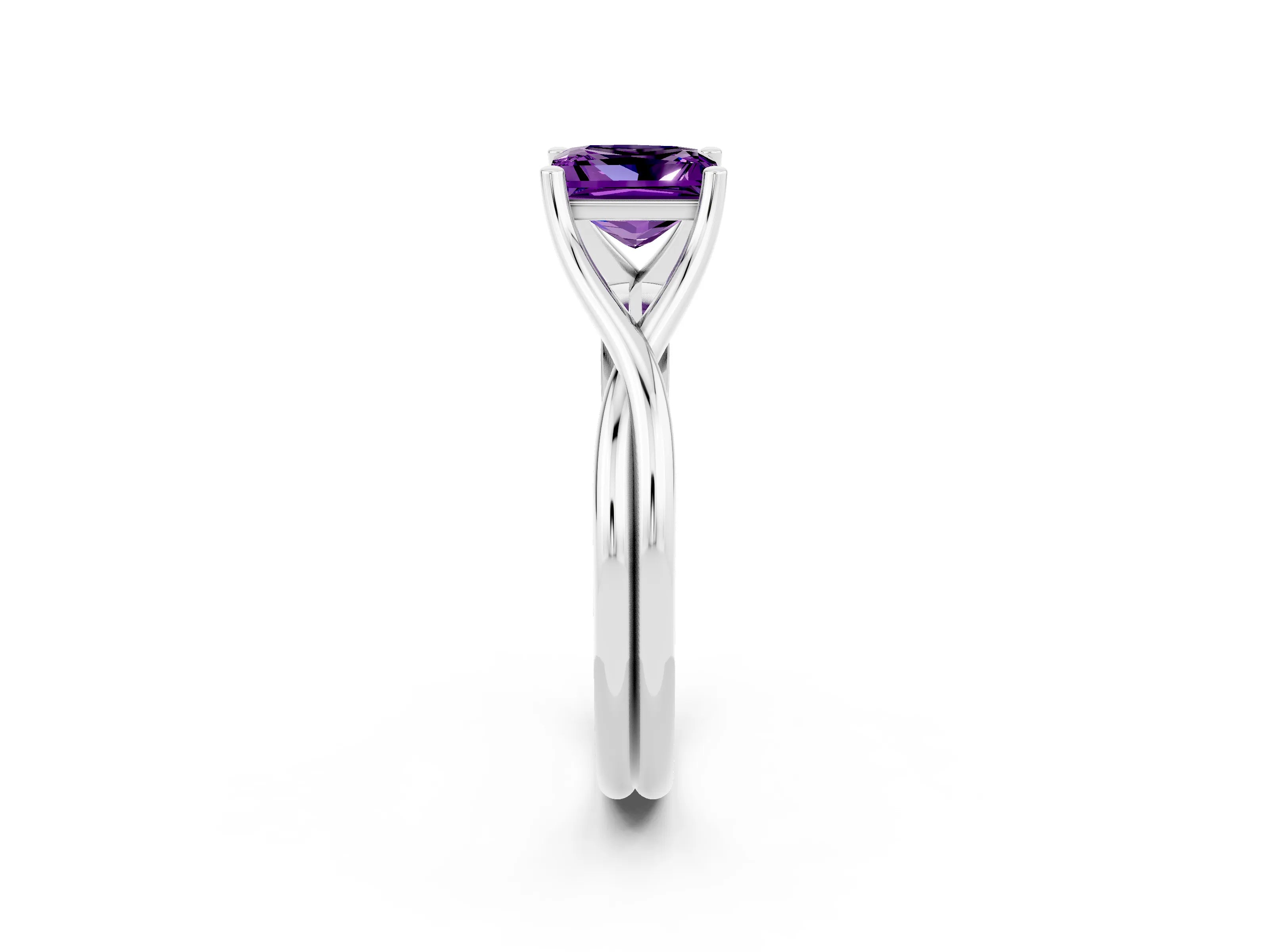 White gold Princess Cut Amethyst Solitaire Twist Band Prong Setting Ring_38