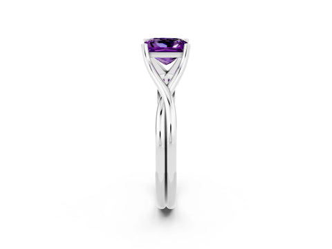 White gold Princess Cut Amethyst Solitaire Twist Band Prong Setting Ring_38