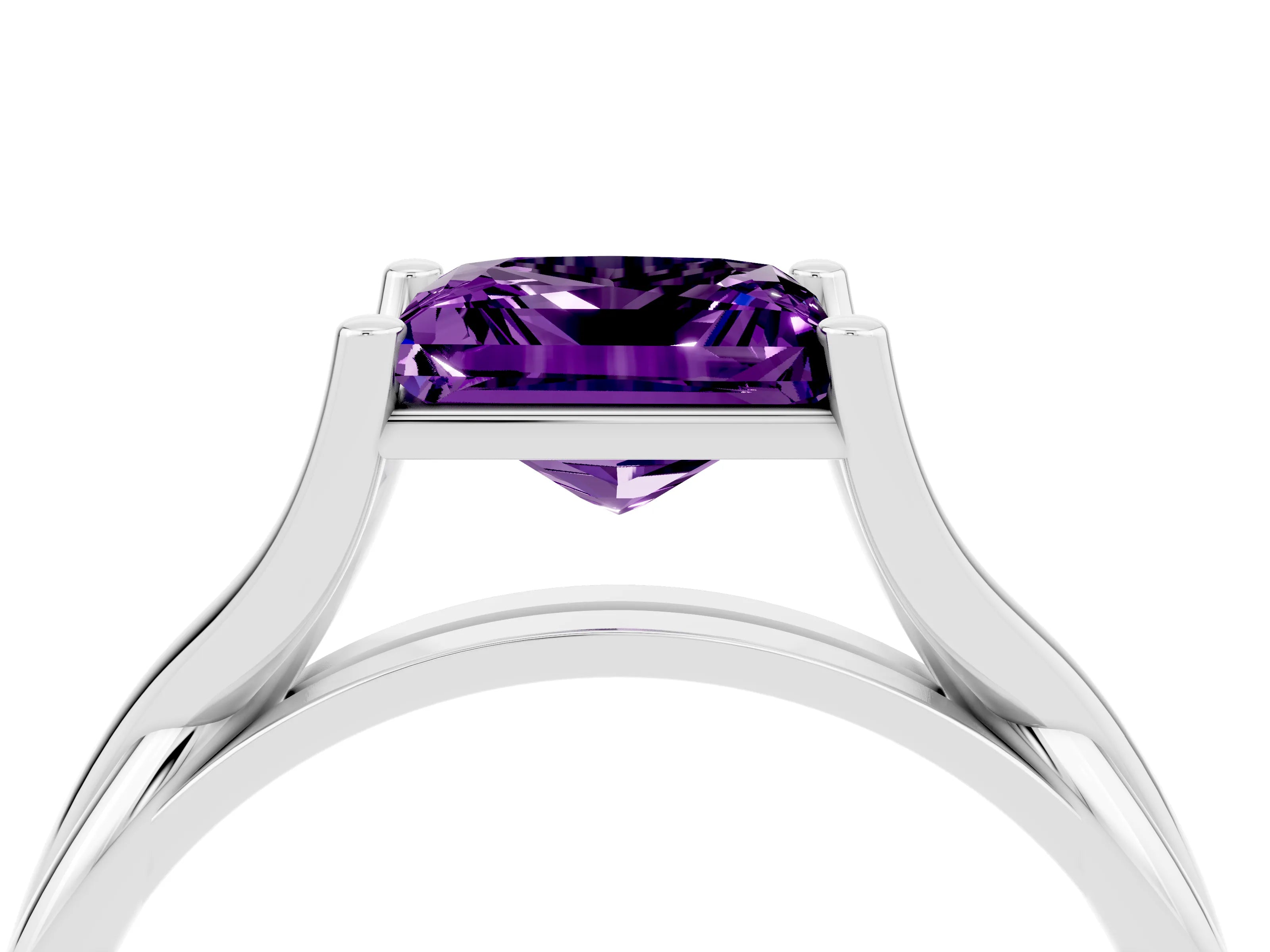 White gold Princess Cut Amethyst Solitaire Twist Band Prong Setting Ring_40