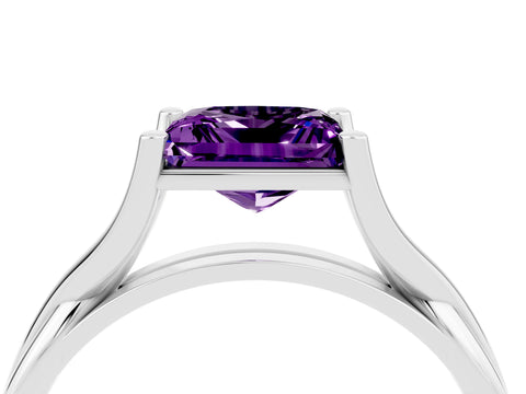 White gold Princess Cut Amethyst Solitaire Twist Band Prong Setting Ring_40