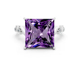White gold Princess Cut Amethyst Solitaire Twisted Band with Round  Accents and Prong Setting_12