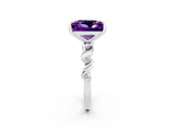 White gold Princess Cut Amethyst Solitaire Twisted Band with Round  Accents and Prong Setting_14